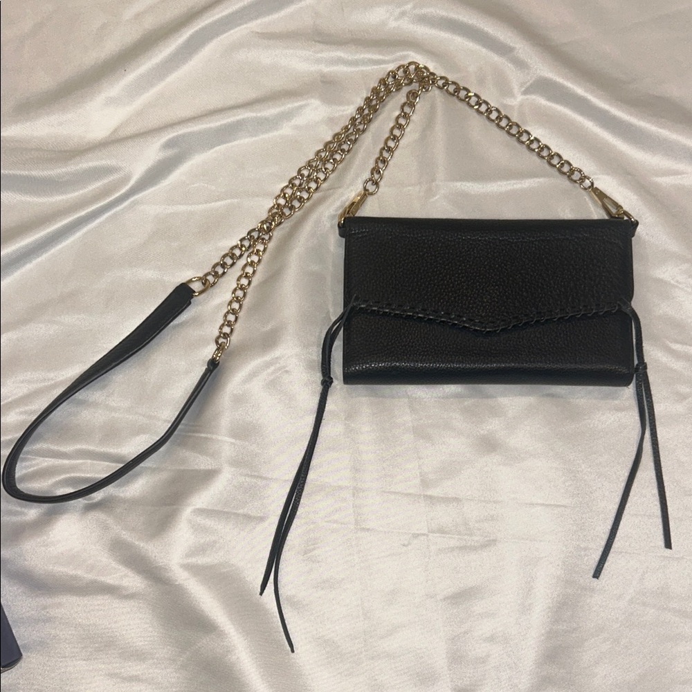 Rebecca Minkoff Tech Crossbody Black Leather Crossbody Bag with Gold Chain